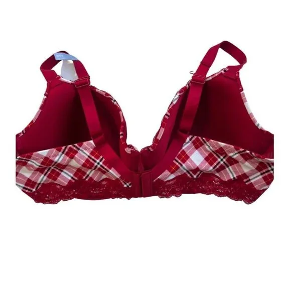 Ambrielle Organic Cotton Demi Classic Racerback Red Plaid Bra Size 40D - Picture 2 of 10